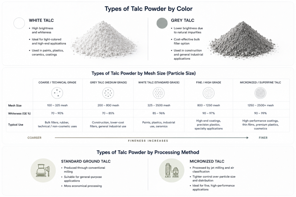 Types of Talc Powder: A Complete Guide by Color, Process, and Grade